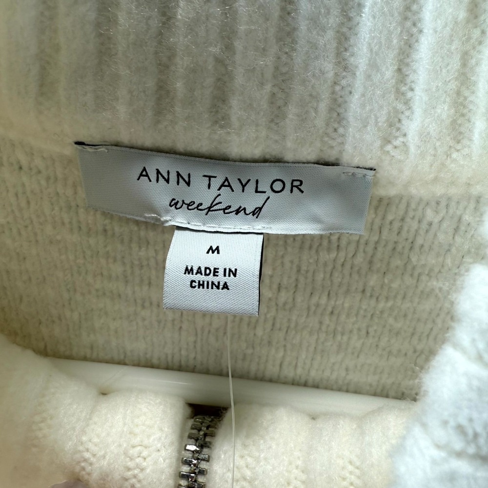 Ann Taylor Weekend Sweater Vest Women Medium White Sleeveless Full-Zip Mock Neck - Picture 5 of 10